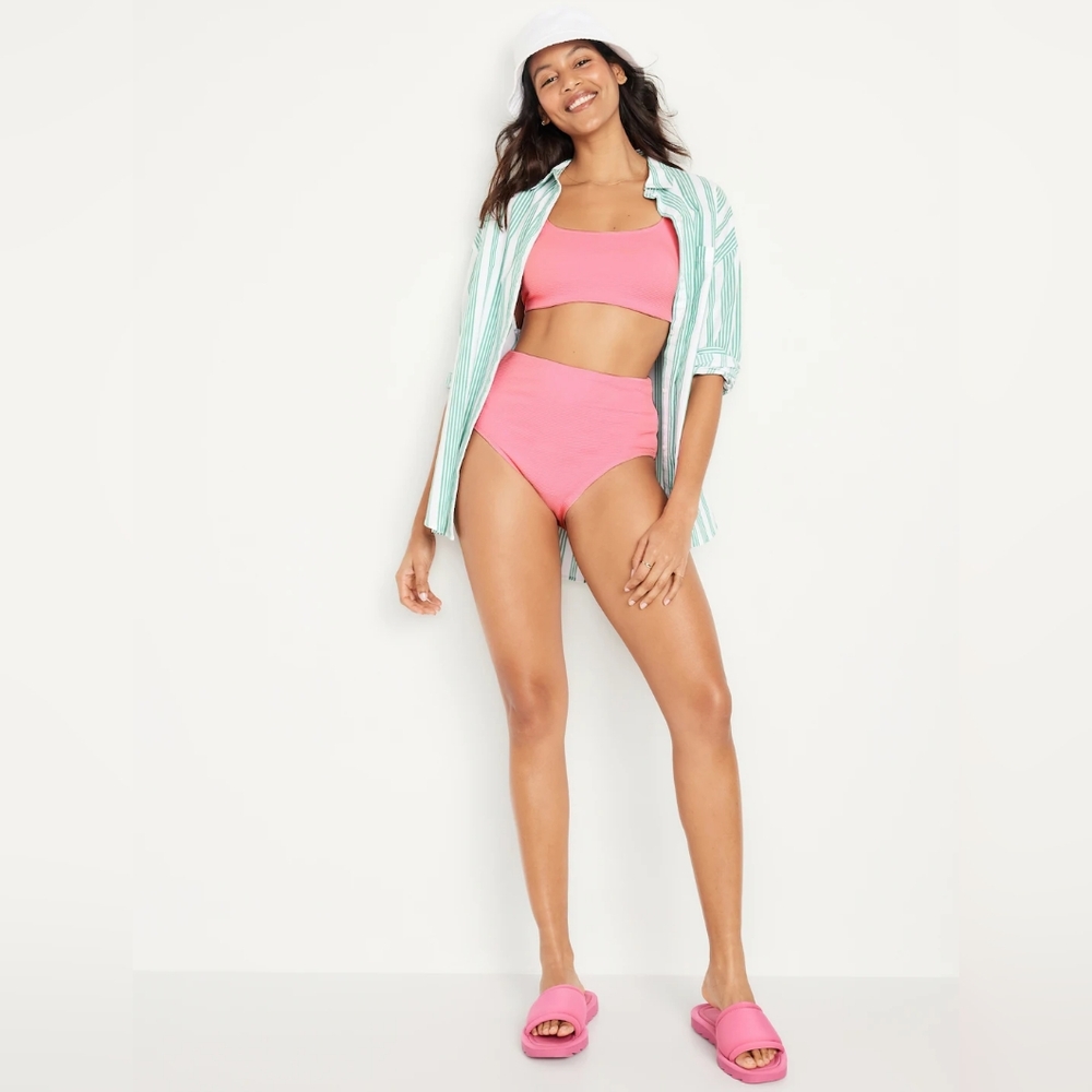 High-Waisted French-Cut Puckered Bikini Swim Bottom